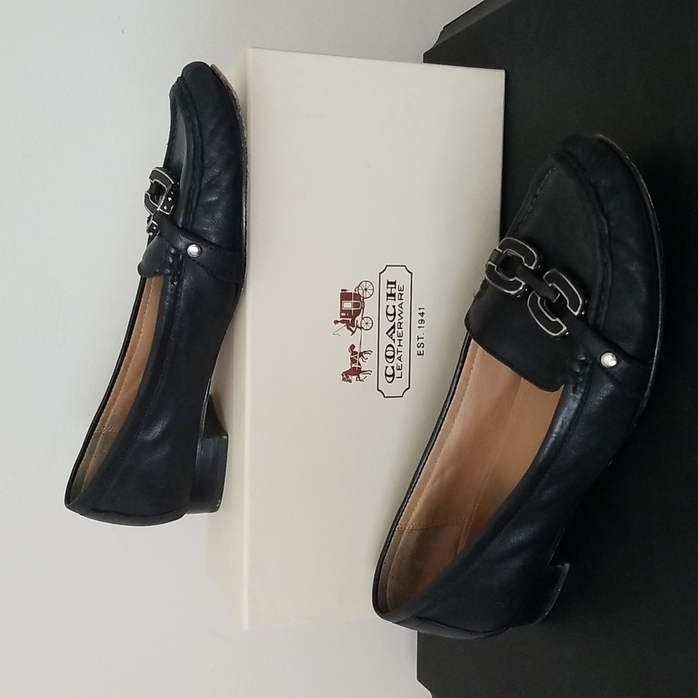 Coach Ella Black Leather Flats